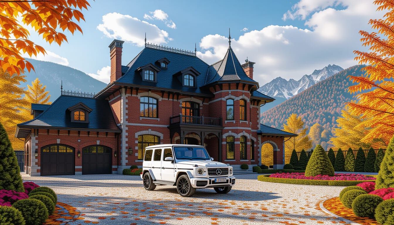 Victorian Chateau with Mercedes AMG G 63 and Mountain View