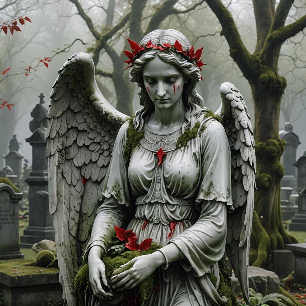 Sad Angel Statue in Graveyard Scene