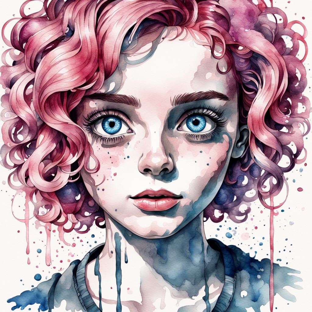 Watercolor Portrait of a Woman in Art Deco Style