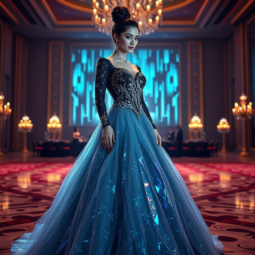 Elegant Woman in Crystal Ball Gown