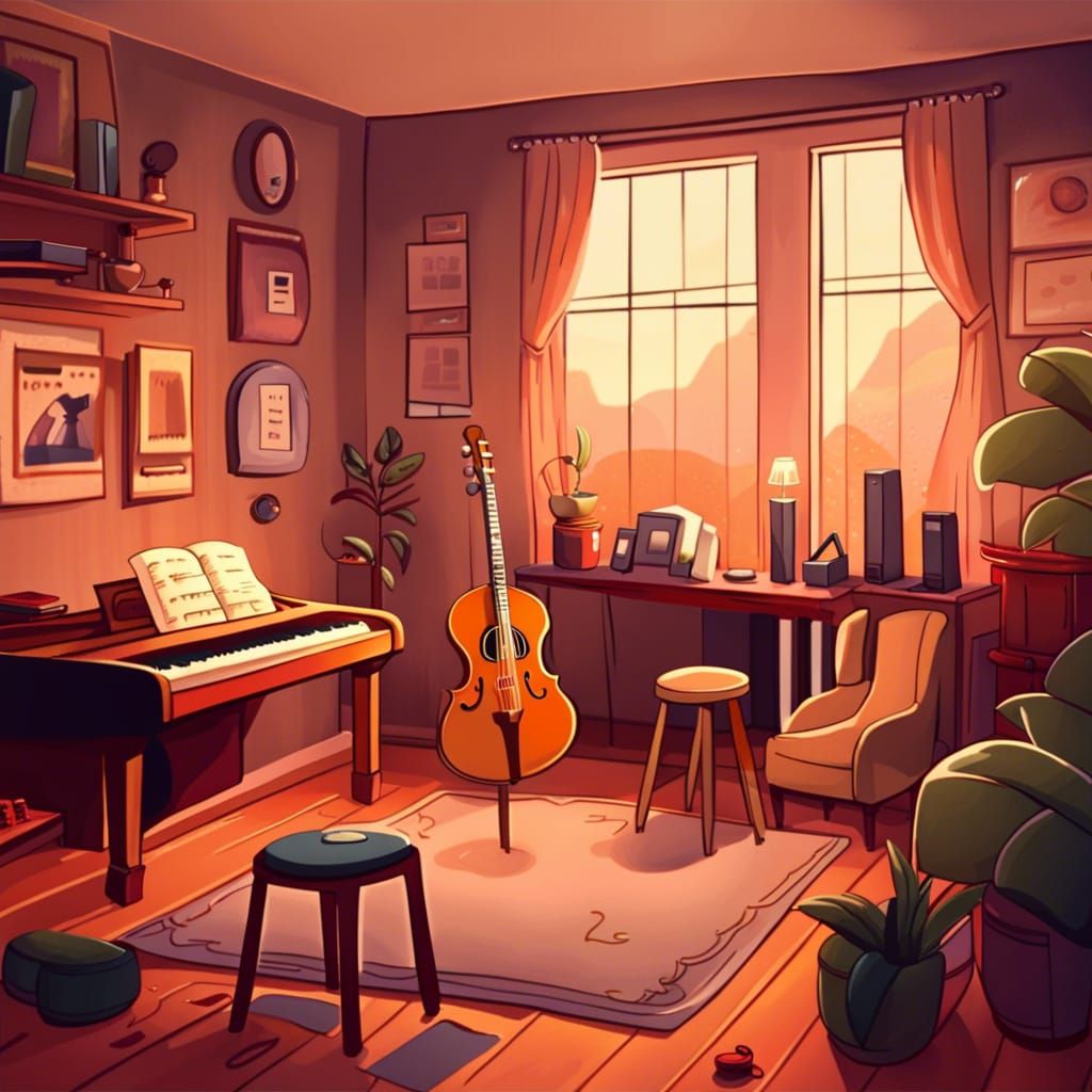 Cozy Lofi Music Room in Anime Style
