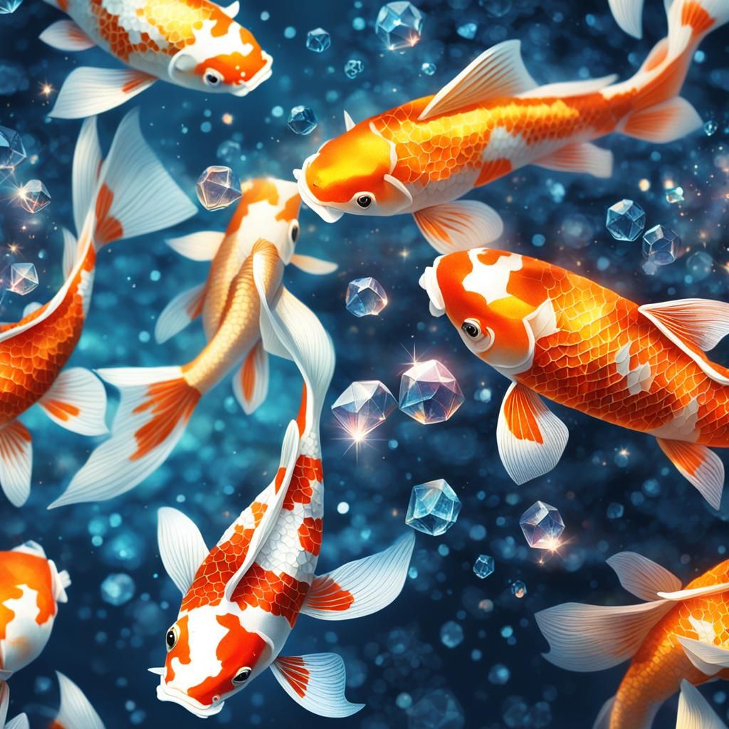 Magic Koi in Crystal Water Fantasy Illustration