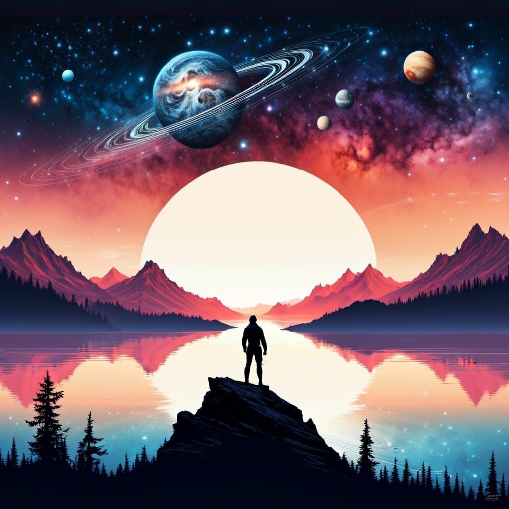 Man Creates Universe: Dreamy Space Art Illustration