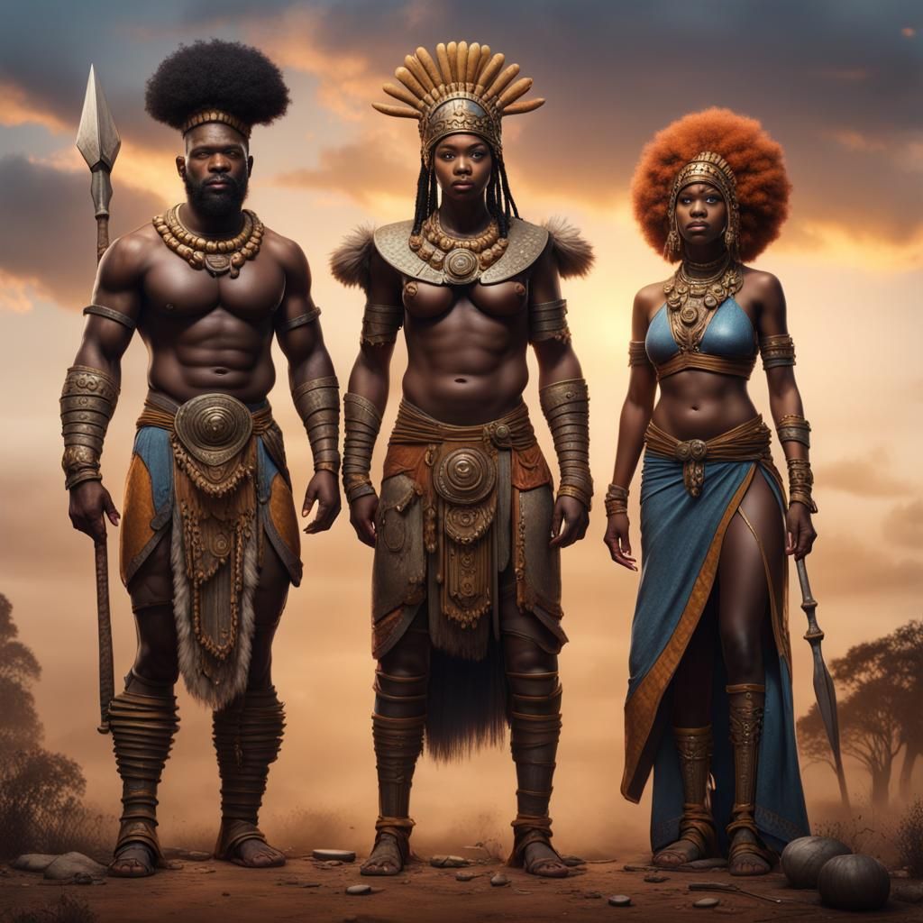 Spectacular Afrocentric Giants Warriors Couple in Vibrant Fa...