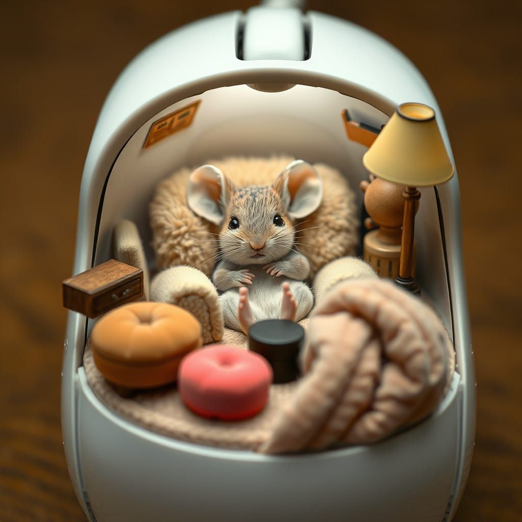Whimsical Mouse's Cozy Computer Retreat in Traditional Illus...