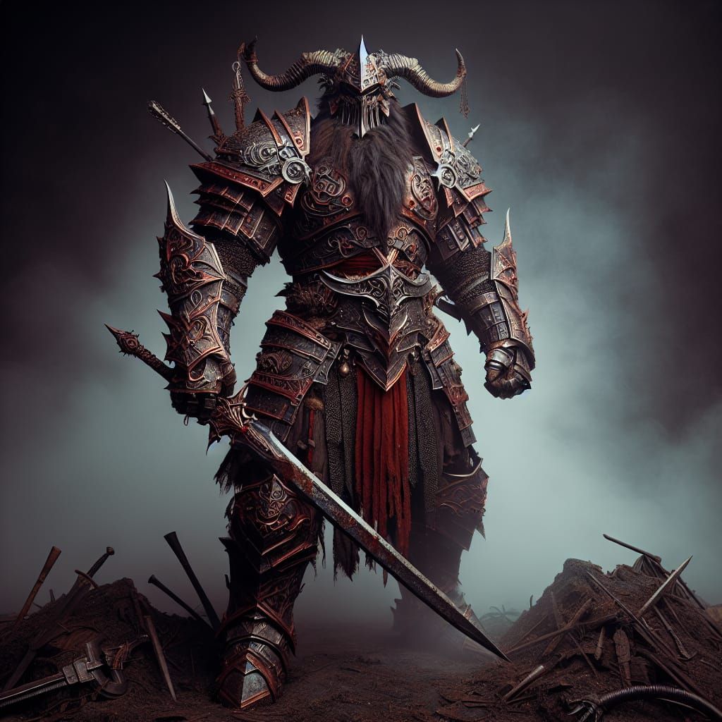 Dark Fantasy Viking Warrior in Hyperrealistic Style