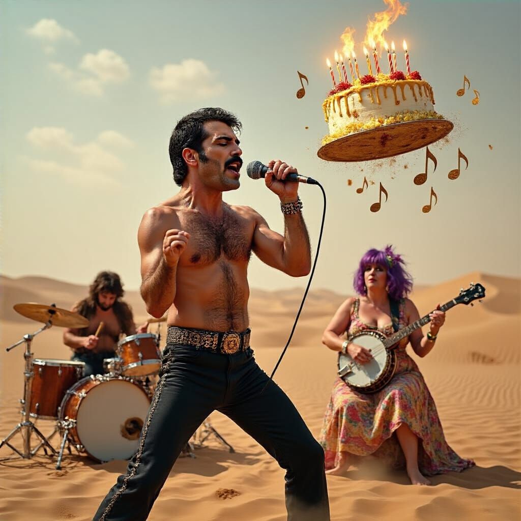 Freddie Mercury Sings Amidst Desert Chaos