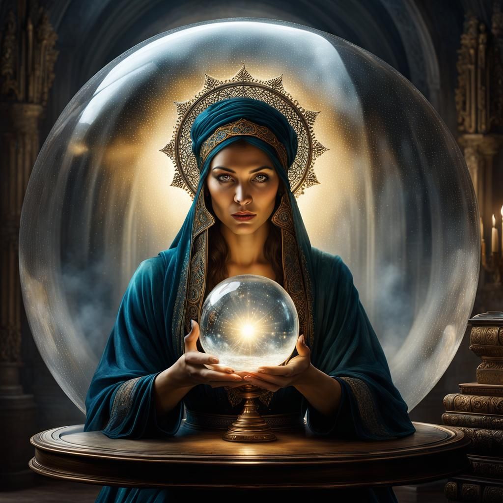 Gypsy Fortune Teller Gazing into Glass Sphere