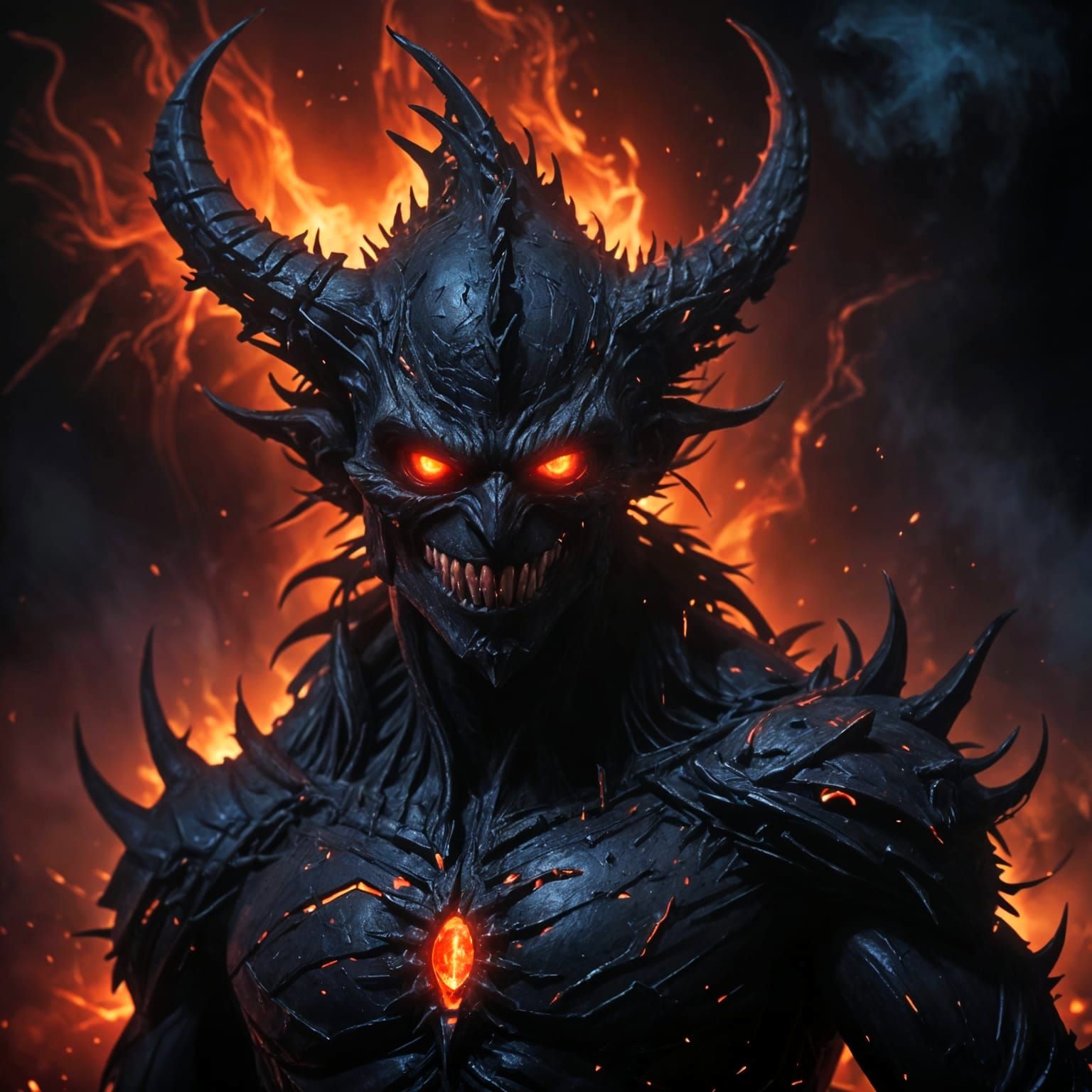 Shadow Creature in Dark Ink Style with Neon Highlights