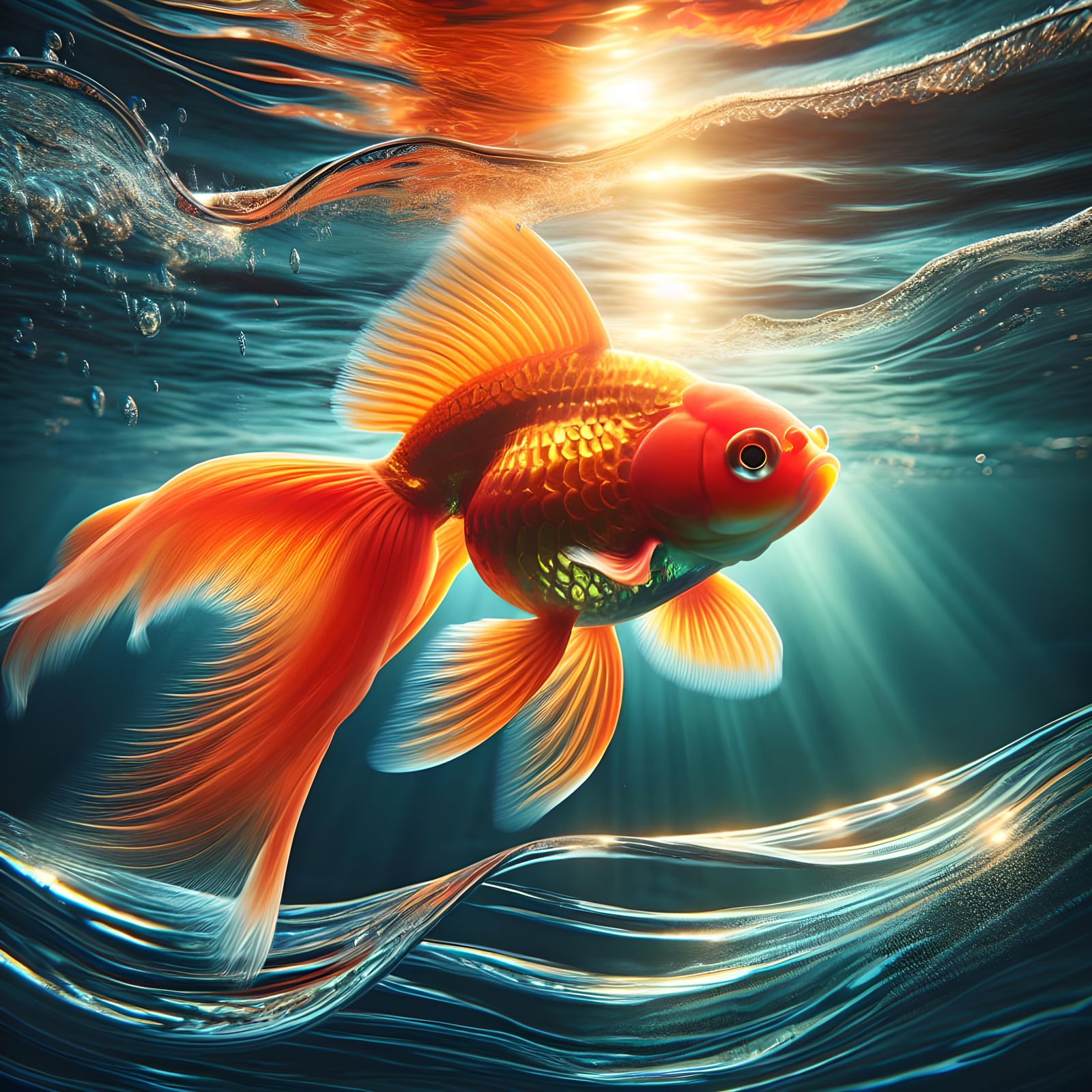 Graceful Goldfish Swimming Underwater