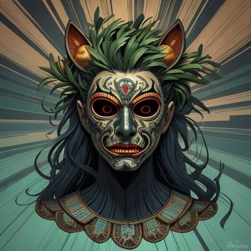 Pine Leaf Comedy and Tragedy Masks in Comic Book Style