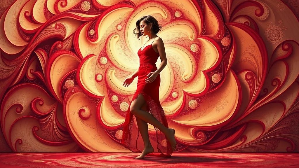Sensual Dancer in Fractal Dreamscape, Digital Art