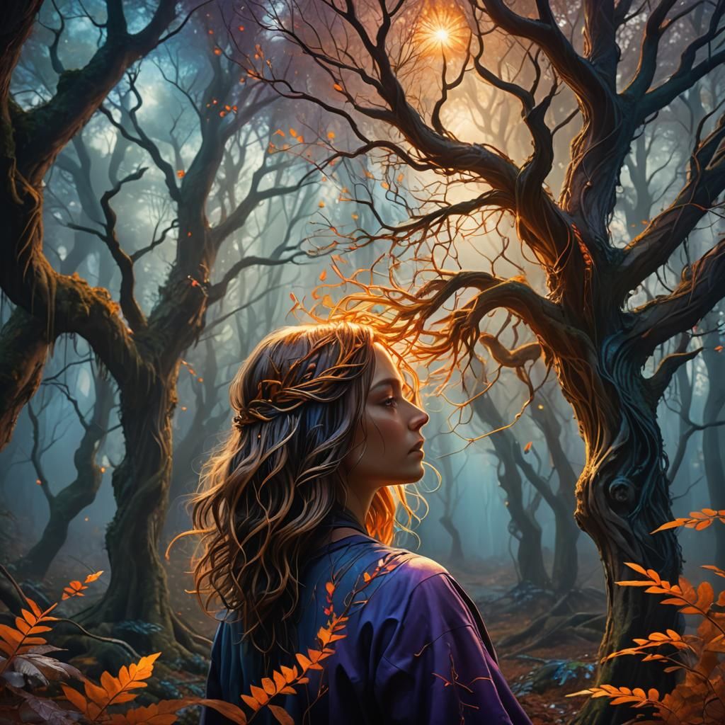 Mystical Forest: Girl and Unseen Force