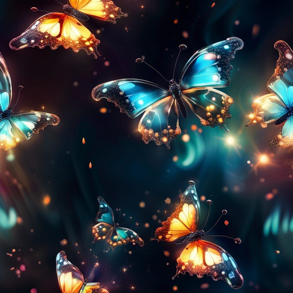 Glowing Glass Butterfly with Cosmic Energy