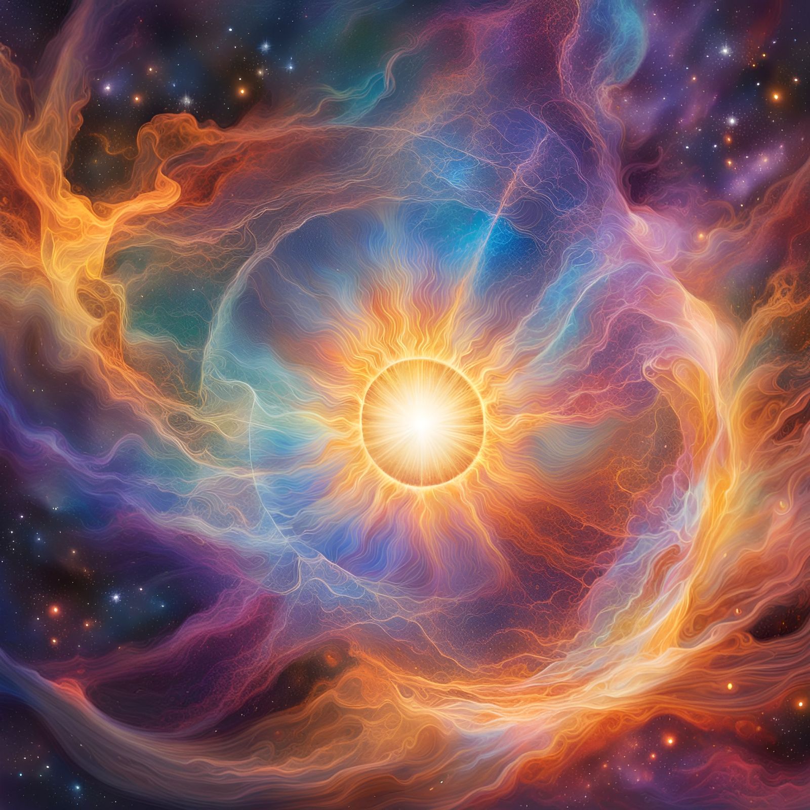 Ethereal Solar Storm in the Cosmos: Astral Illustration