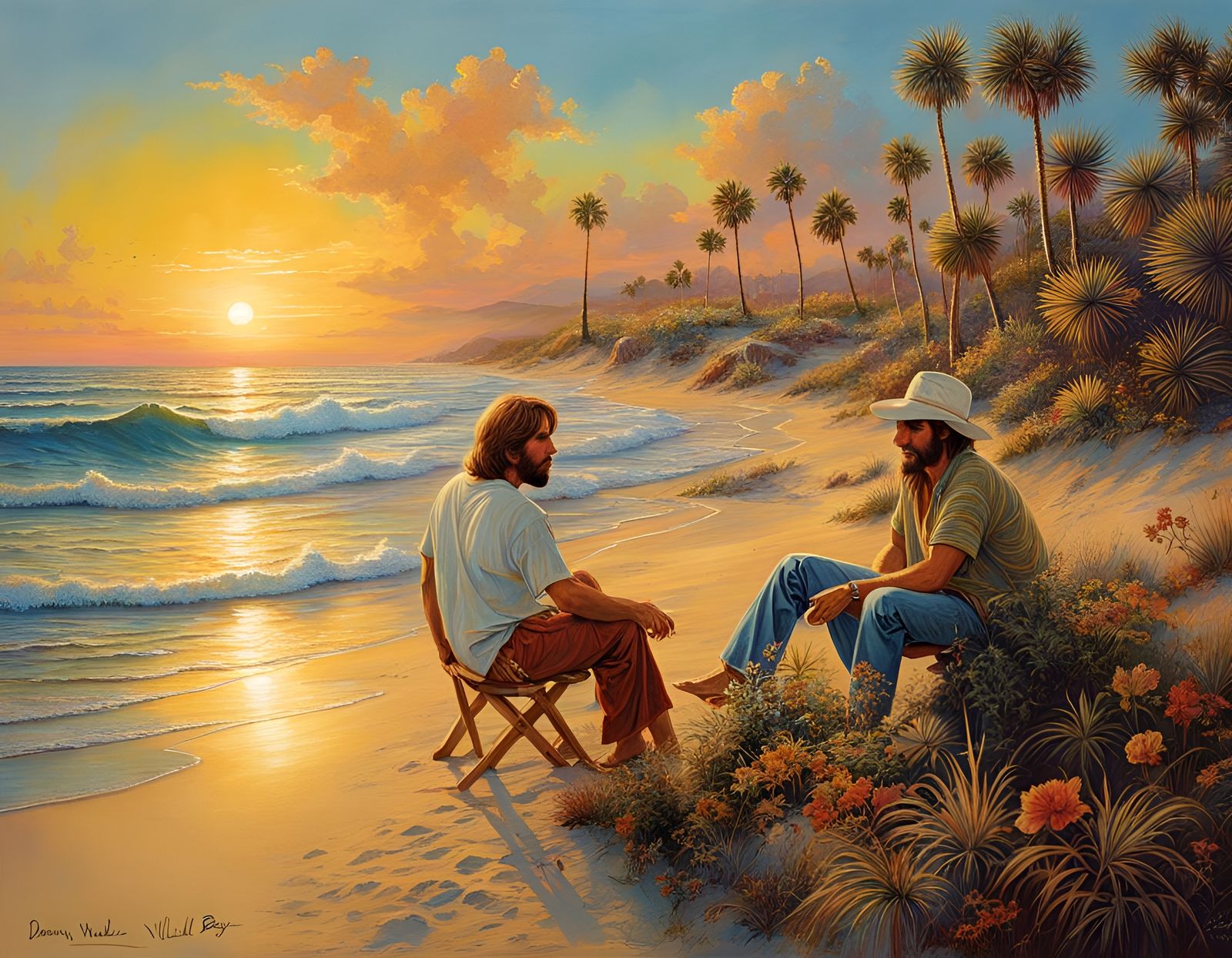 Dennis Wilson at the Beach in Watercolor Style