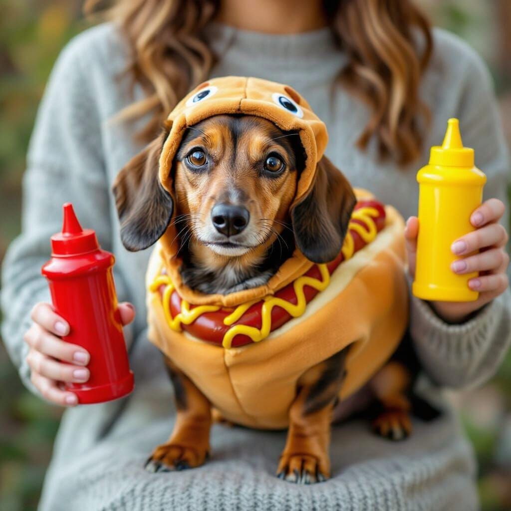 Cute Dachshund in Hot Dog Costume Ready for Halloween