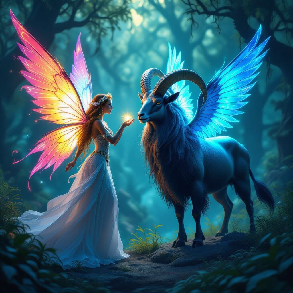 Fairy Spirit Illuminates Neon-Winged Creatures in Fantasy Fo...