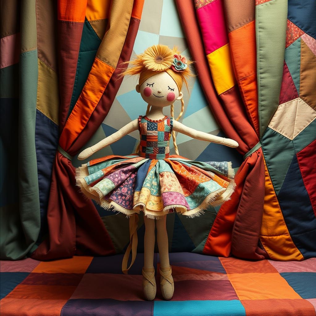 Vibrant Rag Doll Ballerina in Art Deco-Inspired Cubist Dream...