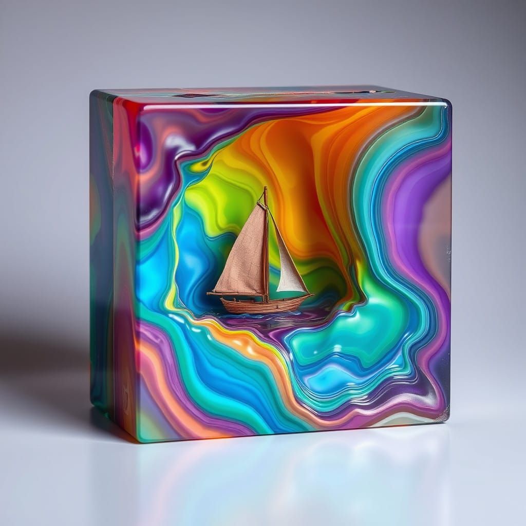 Surreal Resin Masterpiece: Shimmering Rainbow Depths