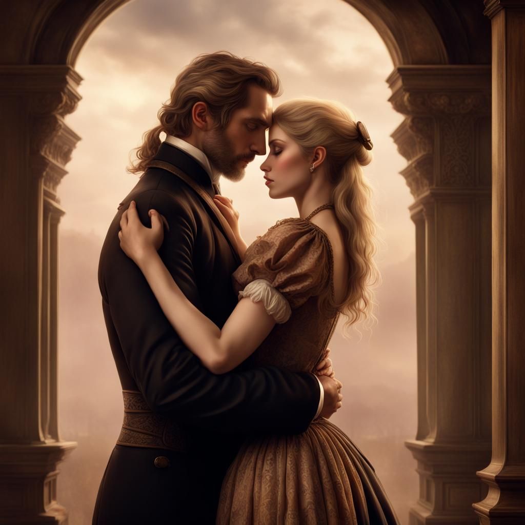 Victorian Era Couple's Romantic Embrace