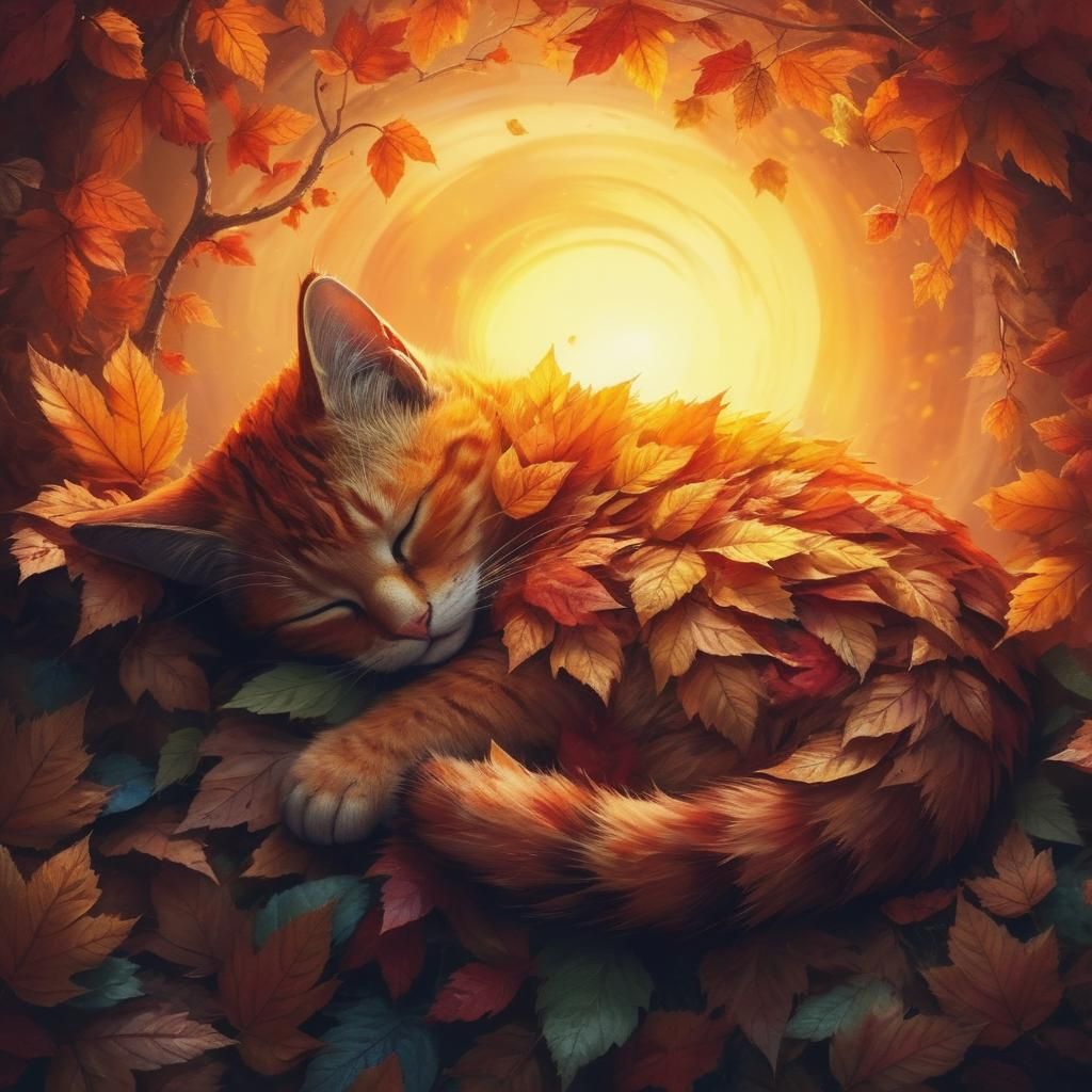 Autumnal Cat Nap: A Matte Painting Masterpiece