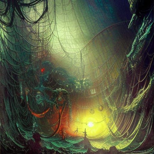 Eldritch Spider in Cosmic Web, Digital Matte Painting