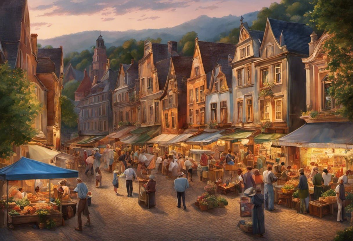 Bustling Farmers' Market Illustration in Town Square