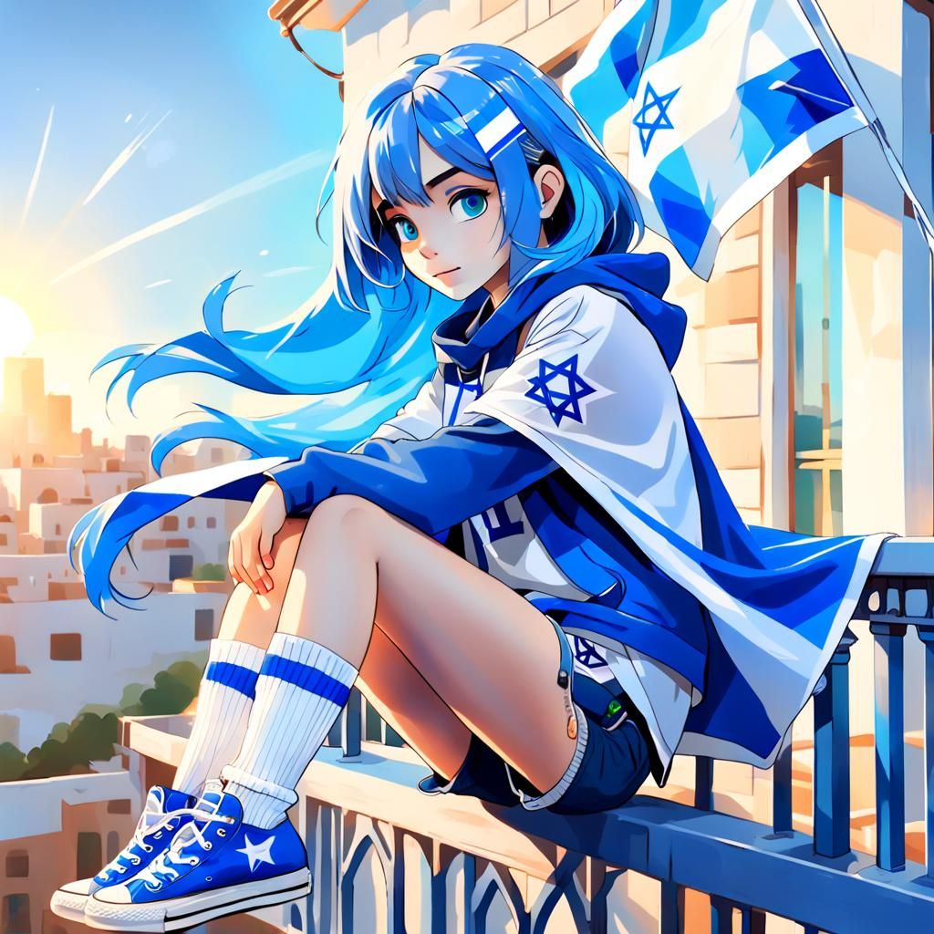 Young Girl with Israeli Flag: Digital Concept Art