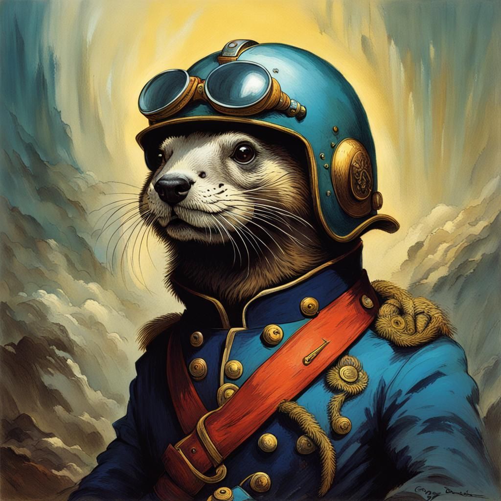 Colorful Otter with Helmet in Dark Style