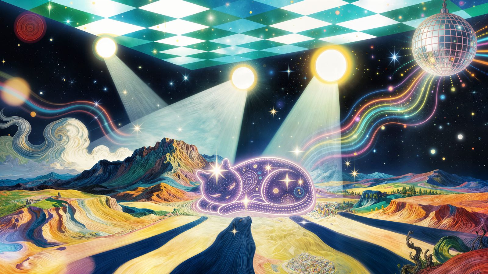 Surreal Landscape Painting in Primary Colors