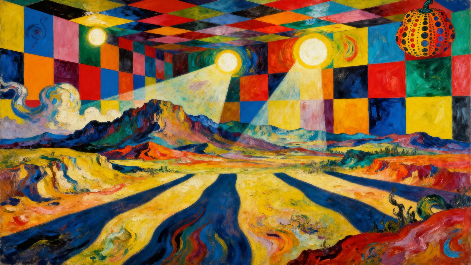 Surreal Landscape Painting in Primary Colors