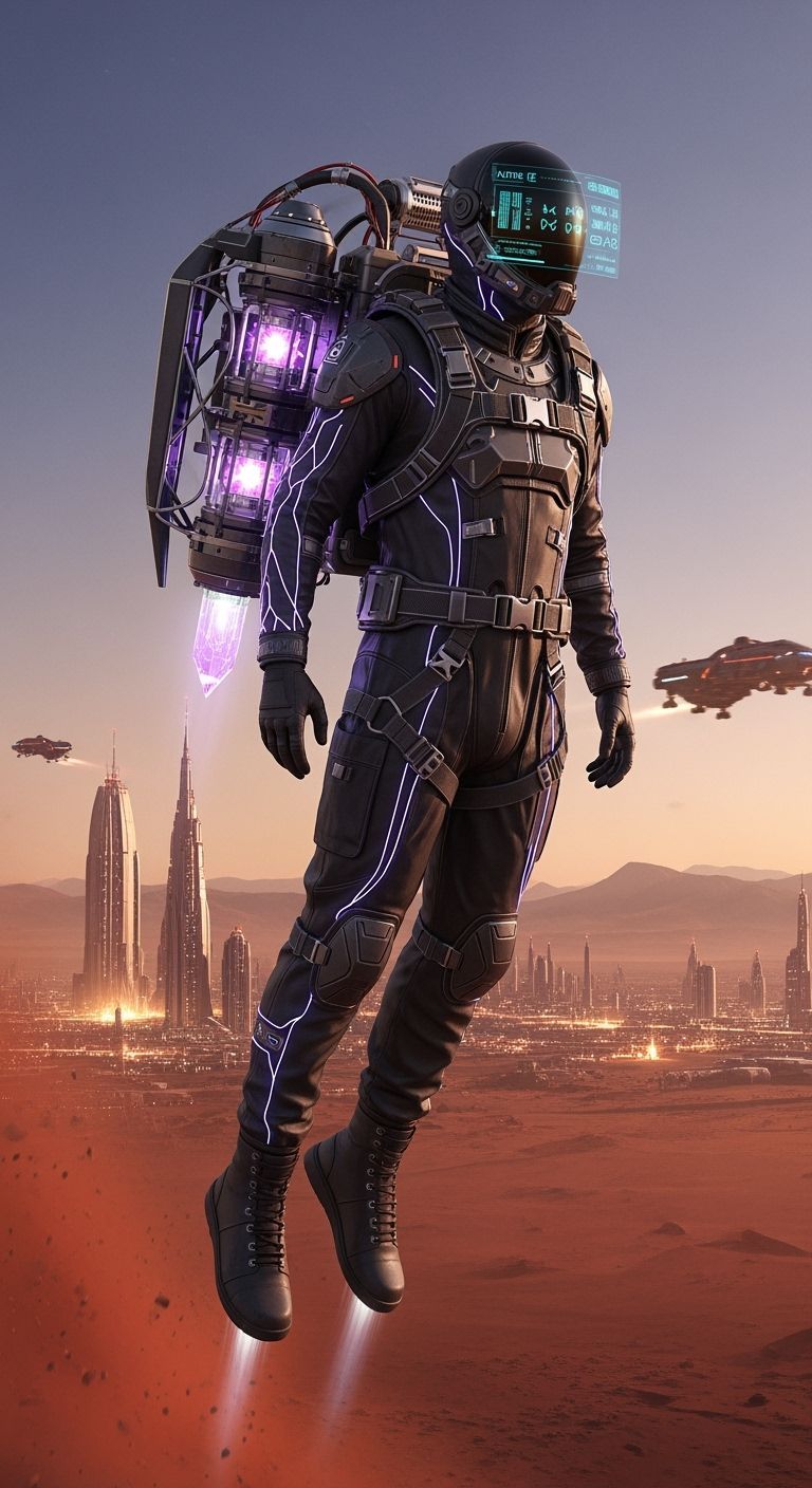 Futuristic Martian Ranger Ascends in Graphene Jet-Pack
