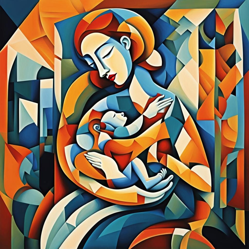 Cubist Breastfeeding Art Deco Geometric Painting