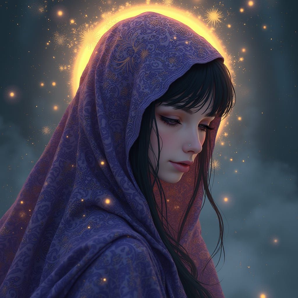 Ethereal Woman Lost in Dark Fantasy