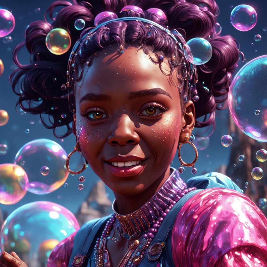 Vibrant Concept Art of Joyful African Woman Dancing with Bub...