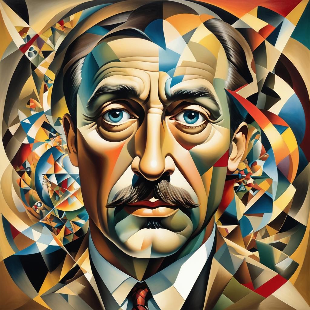 Cubist Portrait of H.G. Wells in Kaleidoscope of Planes