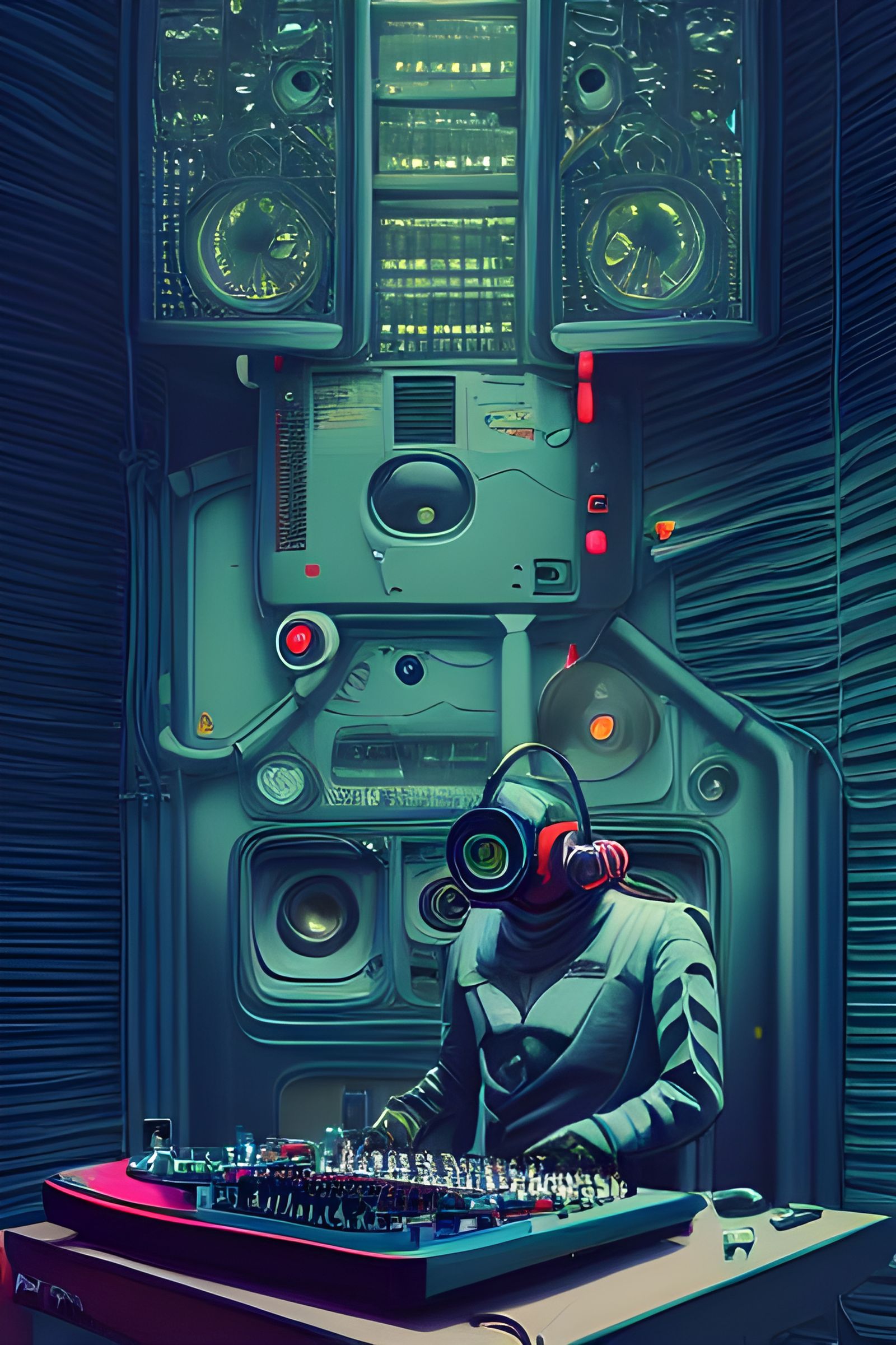 Robotic DJ Portrait in Cel-Shaded Style