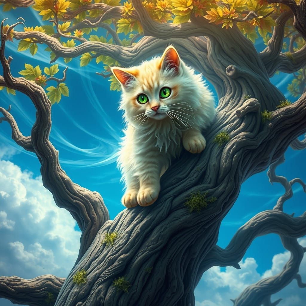 Majestic Cat in Whimsical Woodland Scene