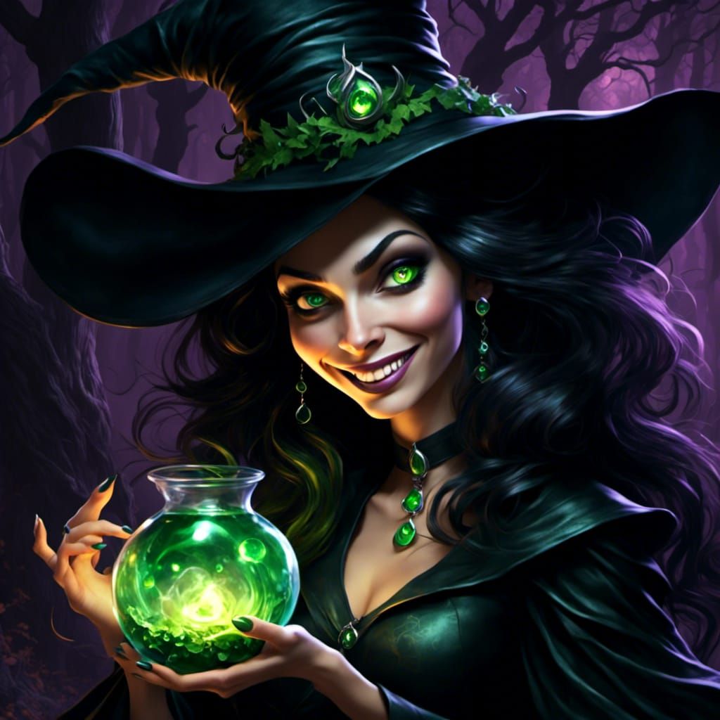 Friendly Witch with Glowing Eyes Portrait