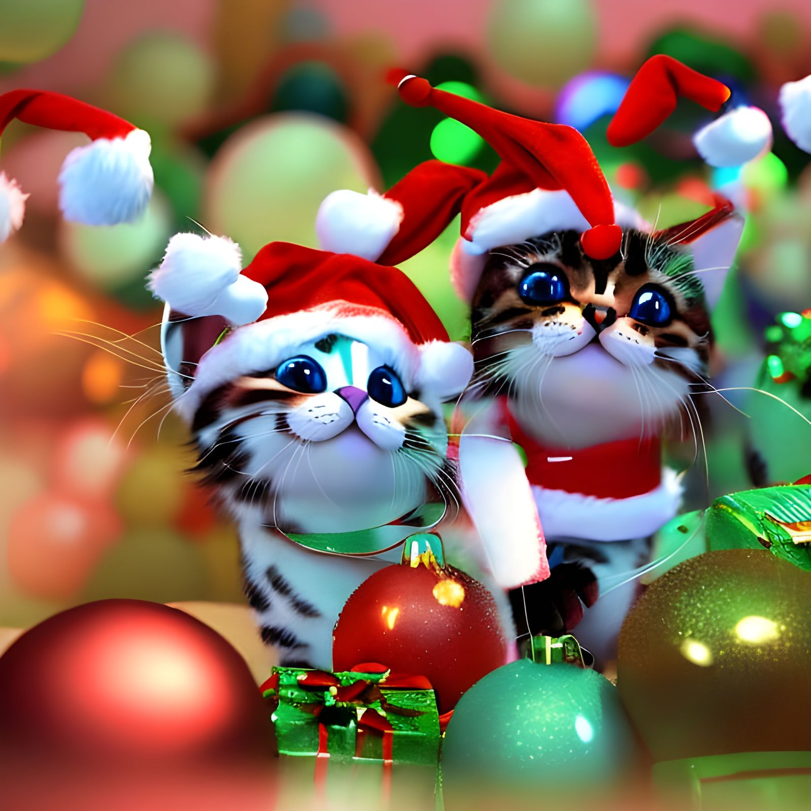Cute Christmas Kittens in 3D Digital Art