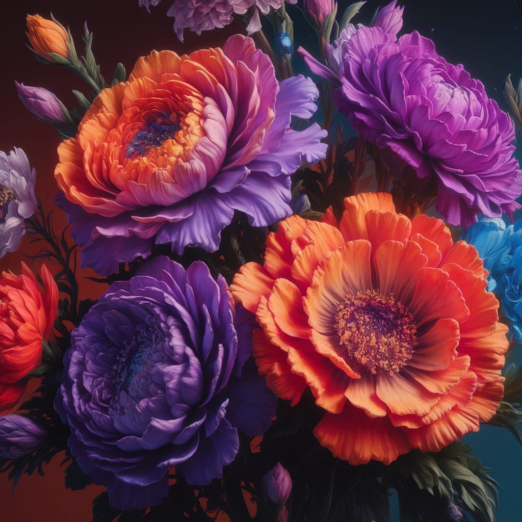 Vibrant Bouquet in Full Bloom: Detailed Matte Painting