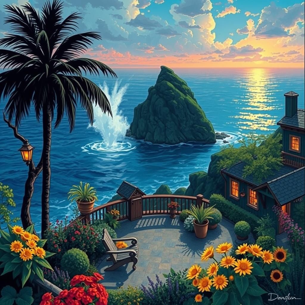 Seaside Garden Terrace in Comic Book Style