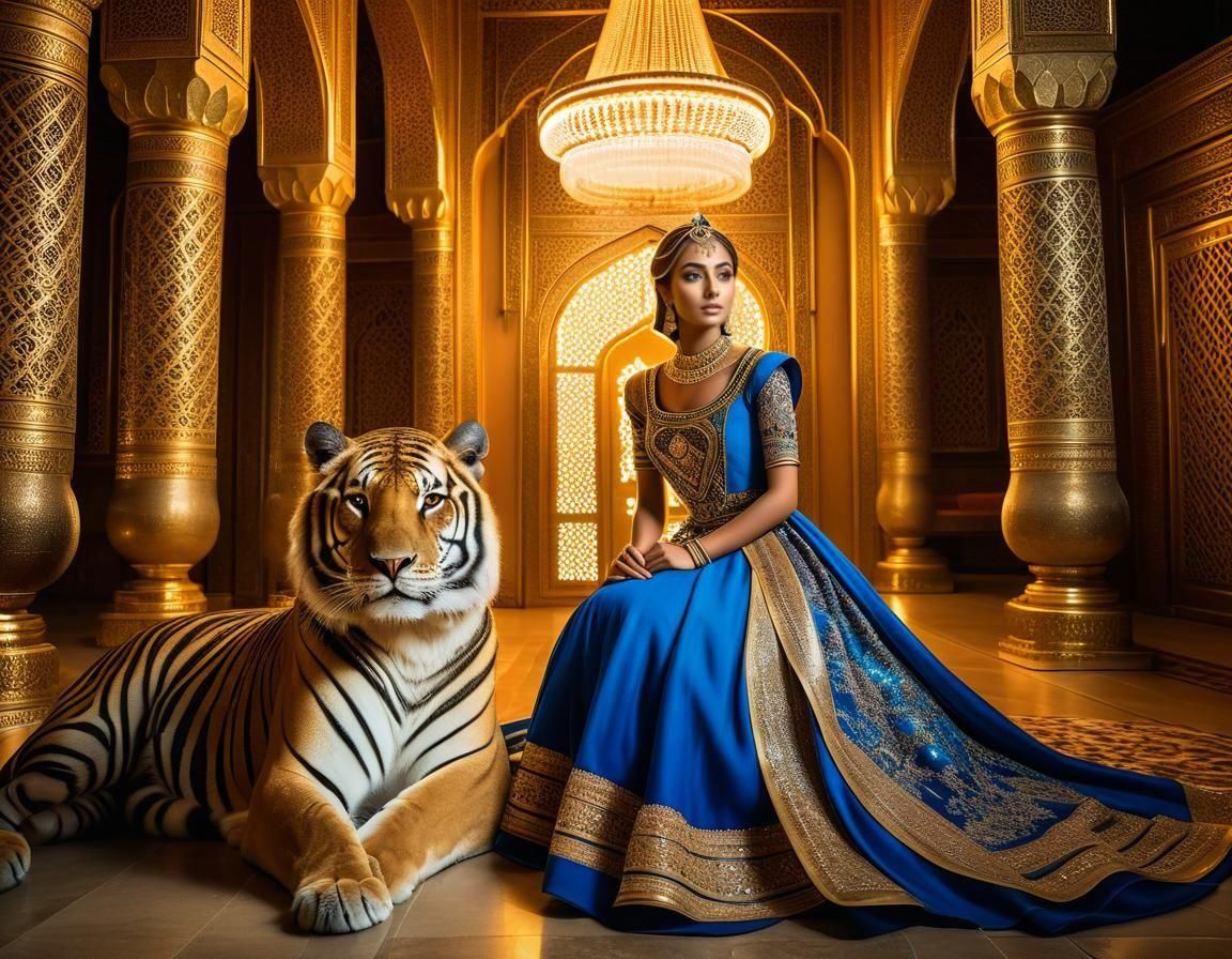 Princess and Tiger in Arabian Palace, Magical Realism