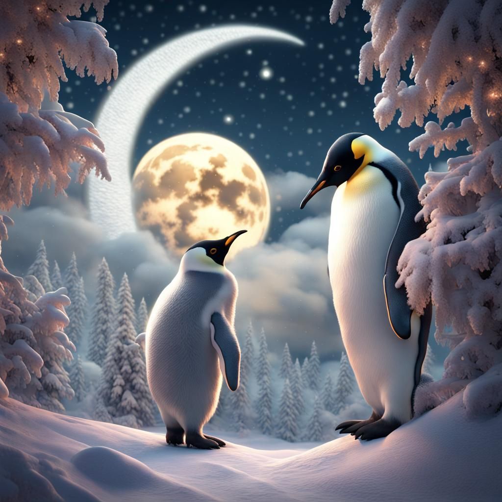 Dreamy Winter Wonderland: Emperor Penguins in Neoclassical S...