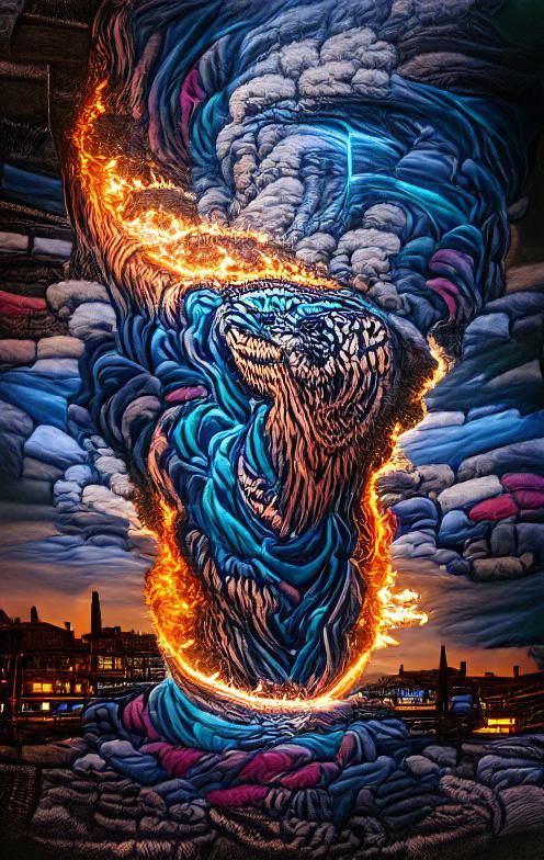 Inferno Tornado: Epic Firestorm in Pointillist Style