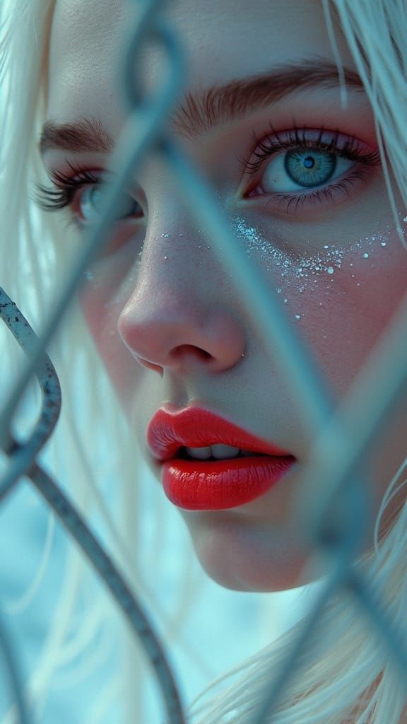 Futuristic Muse Behind Fence: Surreal Digital Art