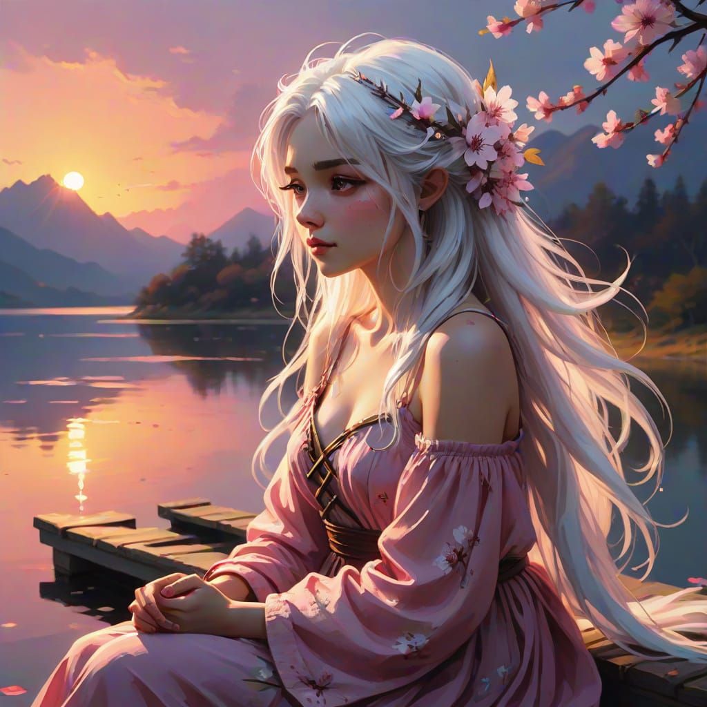 Sad Fairy with Cherry Blossoms, Digital Matte Painting