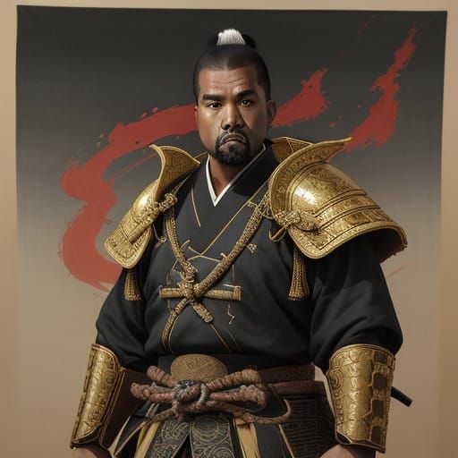Kanye West Samurai in Ancient Chinese Scroll Art