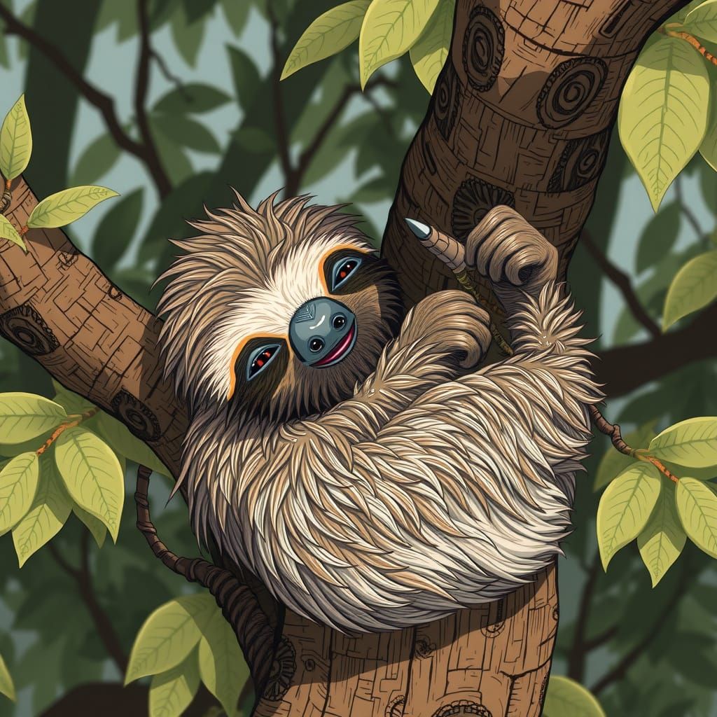 Sloth in Serene Tree Top Scene